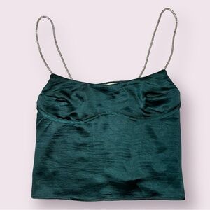 Thirty Thirty Green Satin Rhinestone Strap Crop Top Small